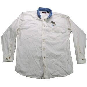 VTG UltraClub Bass Fishing Shirt Men M Cotton Denim Collar Embroidered White 90s